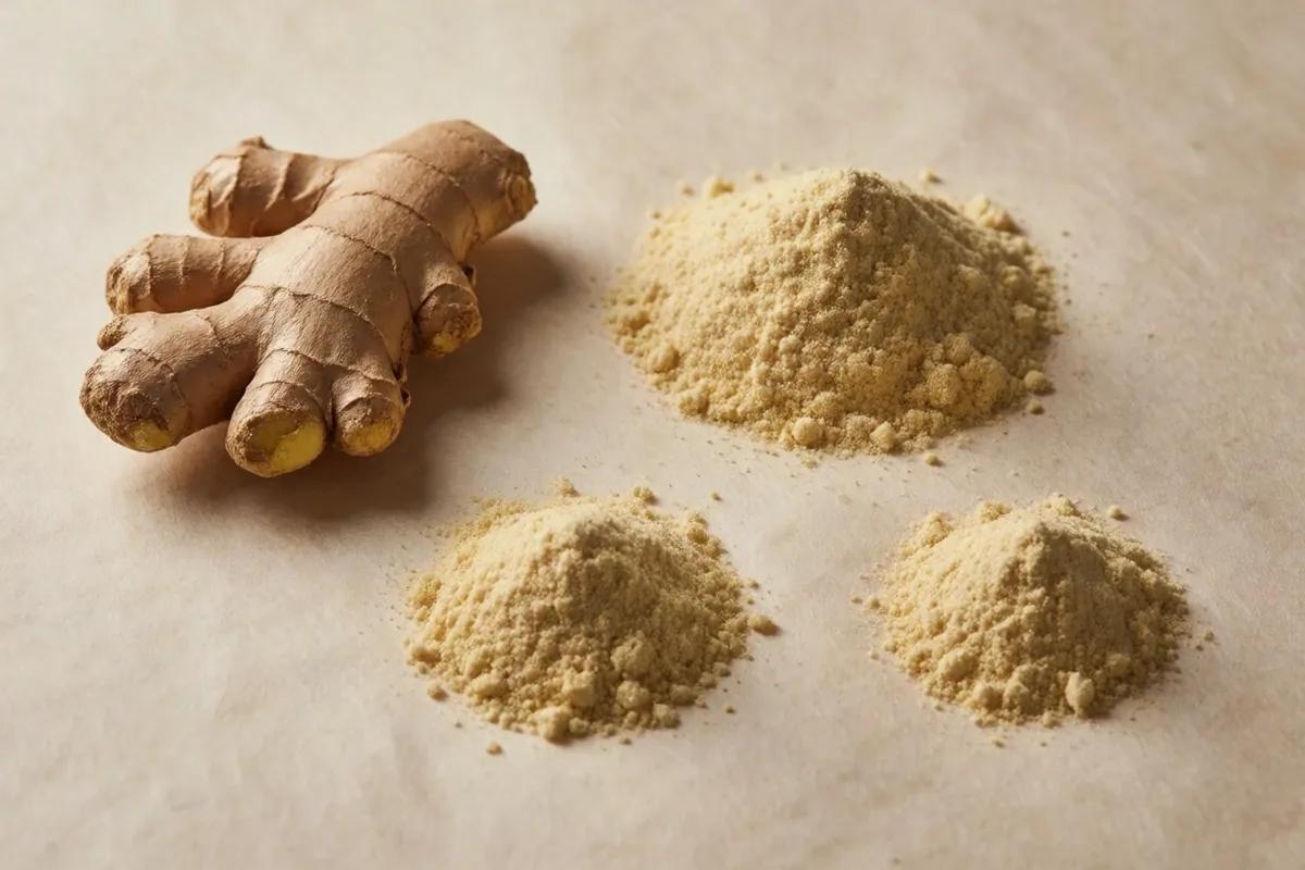 Ginger root and digestive enzyme sources on warm paper