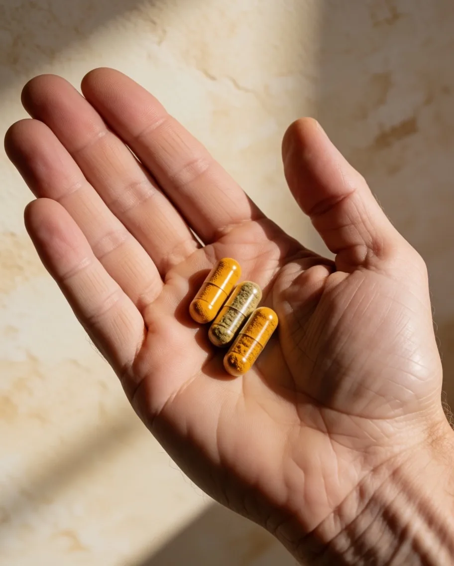 Natural botanical capsules in an open hand